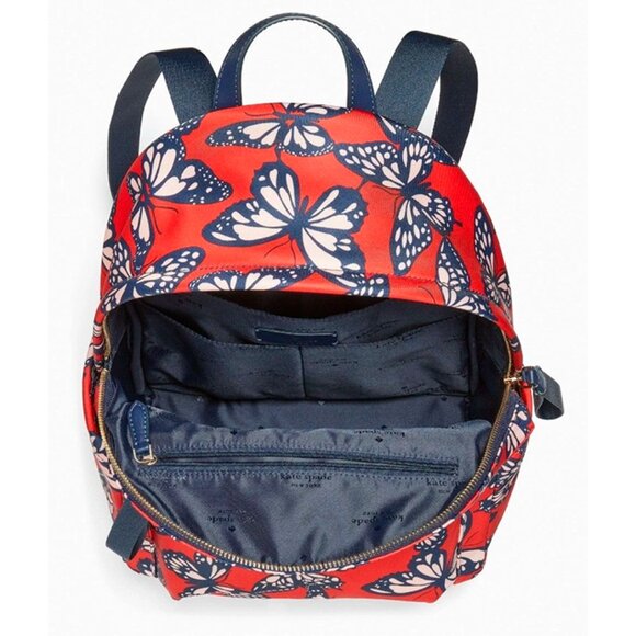 S Kate Spade Chelsea Nylon Medium Backpack Red Navy Butterflies KB591 NWT $299 - Picture 6 of 10